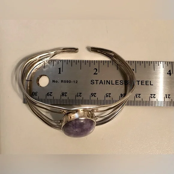 💜Sterling Silver Handcrafted Charoite Cuff Bracelet - Picture 12 of 13